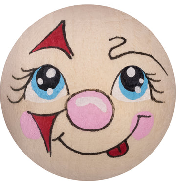 Handbemaltes Holzköpfchen Clown rot rosa mit blauen Augen