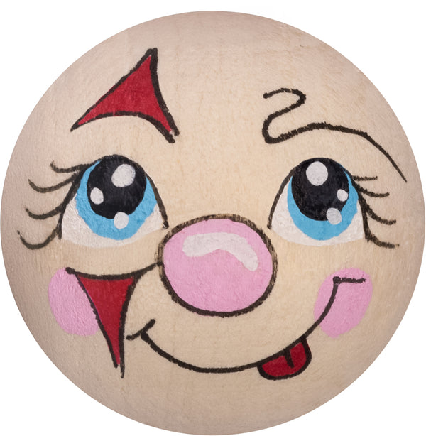 Handbemaltes Holzköpfchen Clown rot rosa mit blauen Augen