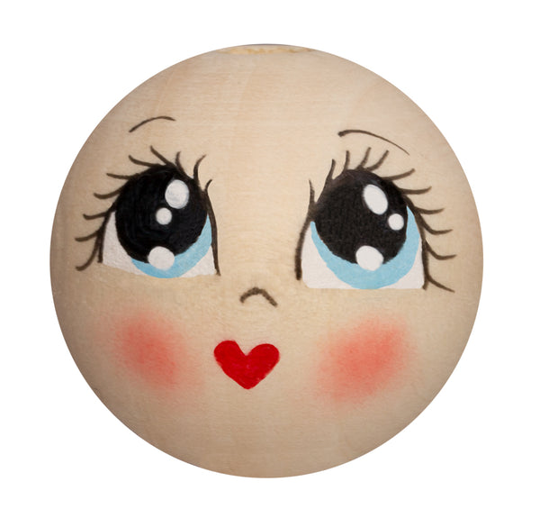 Handbemaltes Holzköpfchen Manga Gesicht blaue Augen