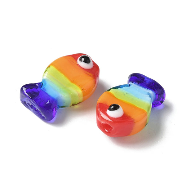 Handgefertigte Glasperlen Fisch bunt 20x13x9mm Loch: 1,4mm 1 Stück