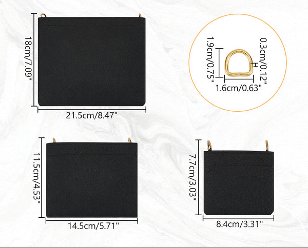 Handtascheneinsatz Organizer Set Filz schwarz 3 Größen / Set