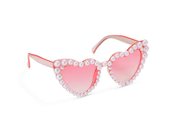 Herz-Sonnenbrillen pink mit weißen Perlen Party Accessoire 1 Stück