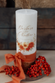 Hochzeitskerze Blumenbouquet herbstlich rost orange Stearinkerze mit Olivenholzfuß 25x8cm