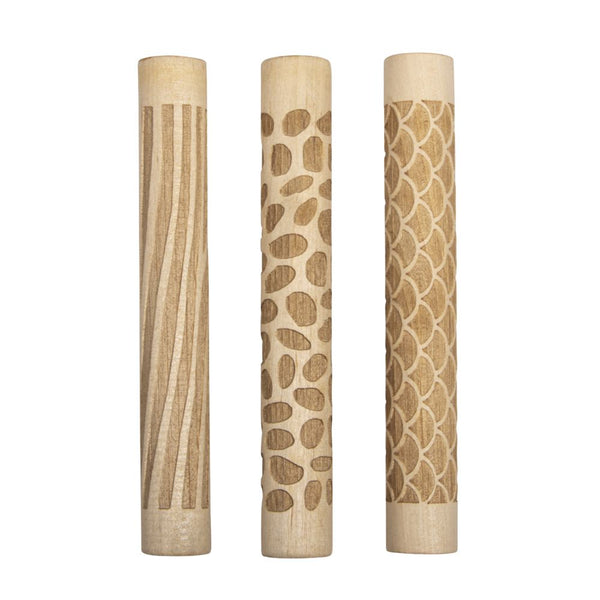 Holz Motivmuster Roller Nature FSC 100% 11x1,5cm 3 Stück / SB-Beutel