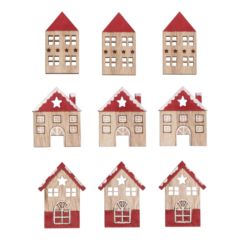 Holz Streuteile Haus 4,5-4,2cm m. Klebepunkt 9 Stück