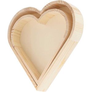 Holz Deko-Tabletten, Herz 21x21x3,5cm, 18x18x3,2cm