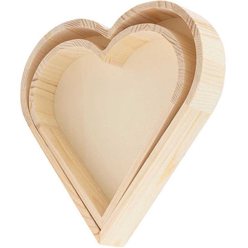 Holz Deko-Tabletten, Herz 21x21x3,5cm, 18x18x3,2cm