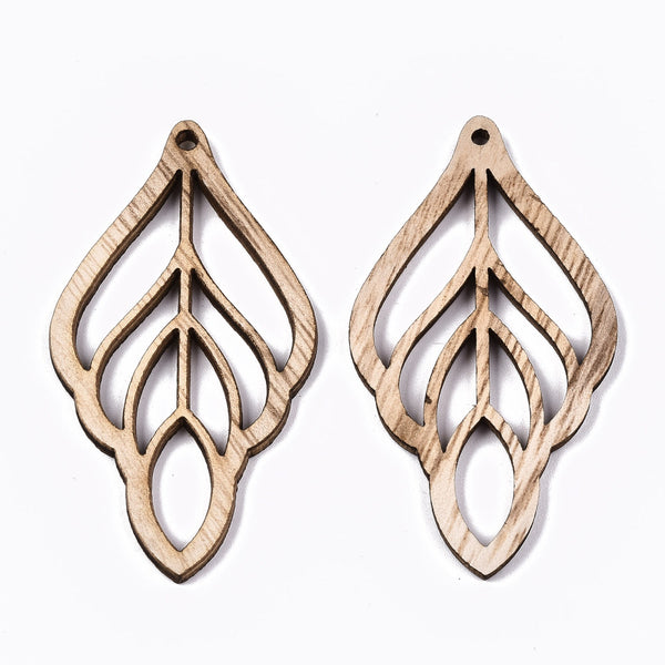 Holzanhänger Blatt lasercut unbehandelt 60×32mm 4 Stück