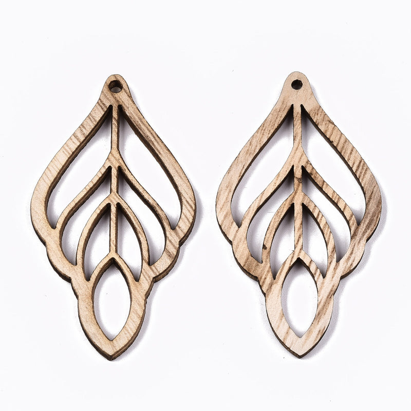 Holzanhänger Blatt lasercut unbehandelt 60×32mm 4 Stück