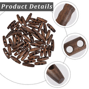 Holzknebelknopf kokosbraun 2-Loch 40x11mm 5 Stück