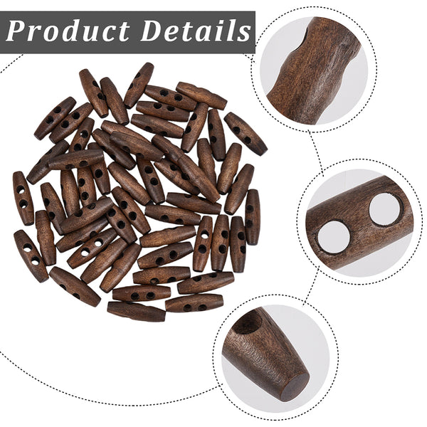 Holzknebelknopf kokosbraun 2-Loch 40x11mm 5 Stück