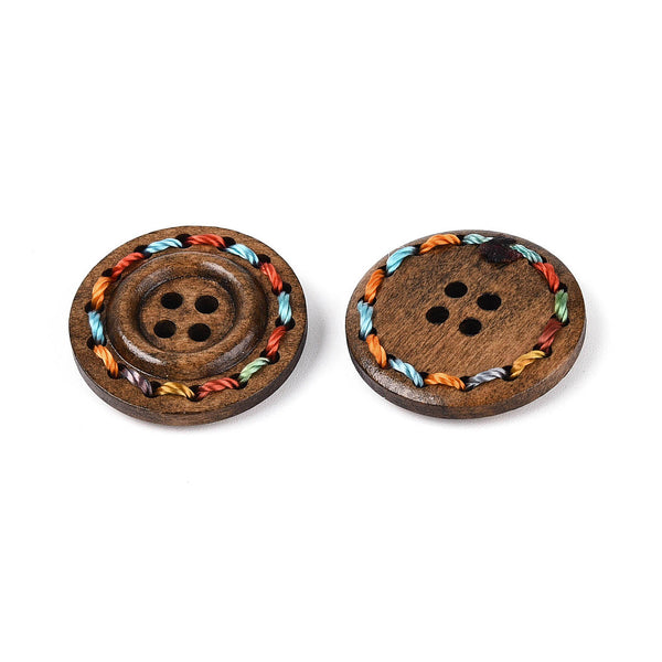 Holzknopf mit Garn multicolor umwickelt rund braun 25mm 1 Stück