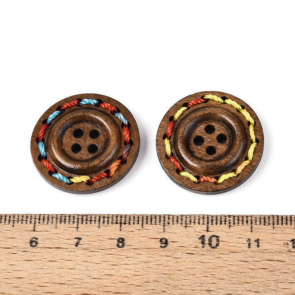 Holzknopf mit Garn multicolor umwickelt rund braun 25mm 1 Stück