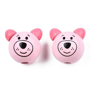 Holzkugel Teddykopf mit Ohren rosa lackiert und bedruckt 25mm 10 Stück