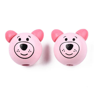 Holzkugel Teddykopf mit Ohren rosa lackiert und bedruckt 25mm 10 Stück