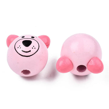 Holzkugel Teddykopf mit Ohren rosa lackiert und bedruckt 25mm 10 Stück