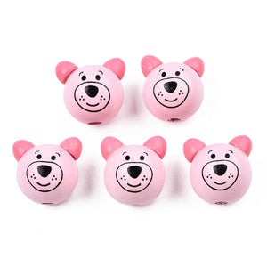 Holzkugel Teddykopf mit Ohren rosa lackiert und bedruckt 25mm 10 Stück