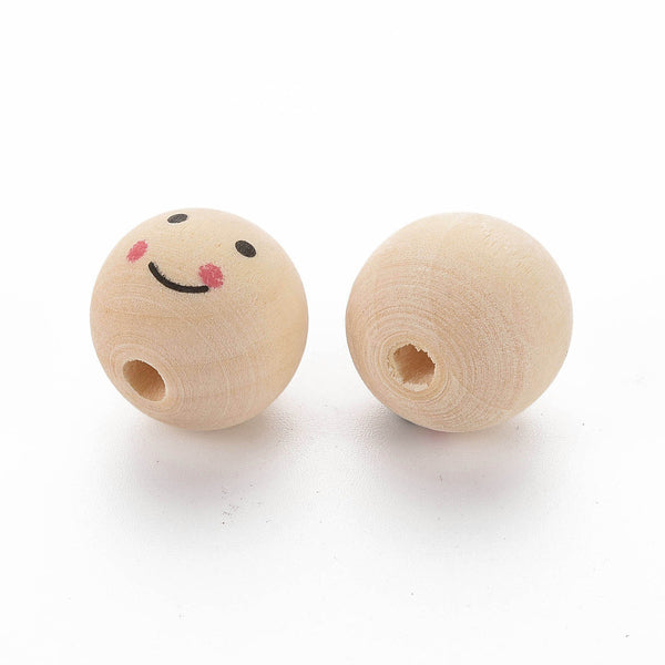 Holzkugel Gesicht lächelnd bedruckt 25mm 10 Stück