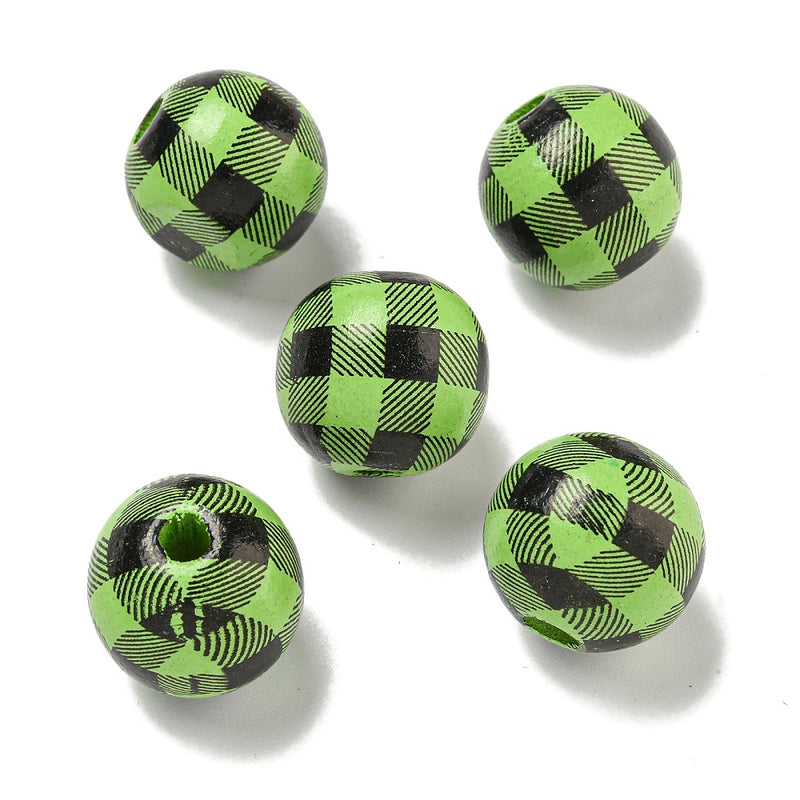 Holzperlen Karo Tartan 16mm bedruckt 20 Stück