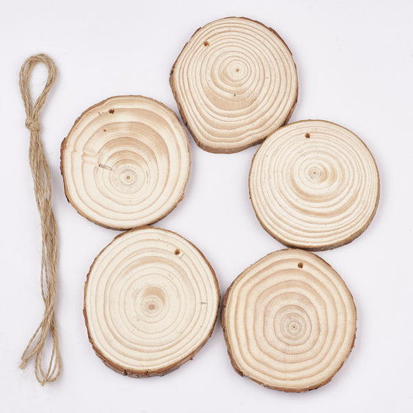 Holzscheiben natur 8-9cm Dicke 8mm Lochbohrung 5mm 5 Stück/Pkg