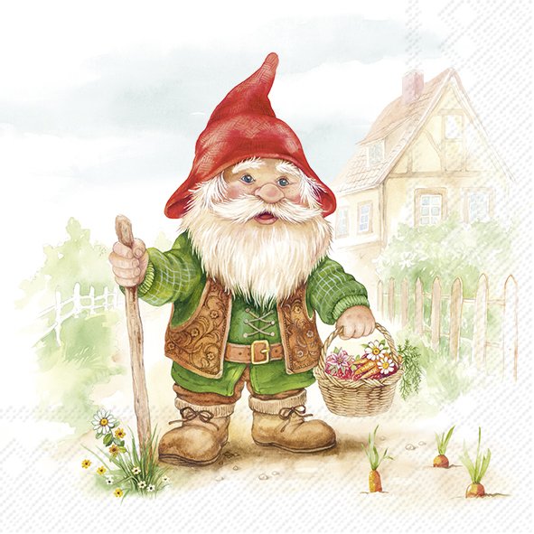 IHR Servietten Gilbert Gartenzwerg 3-lagig 33x33cm 20 Stück / Packung