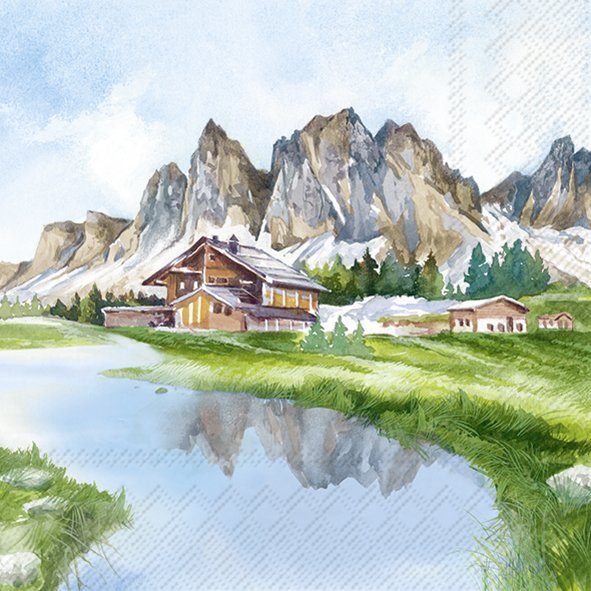 IHR Servietten Mountain Valley blue Berglandschaft 3-lagig 33x33cm 20 Stück / Packung