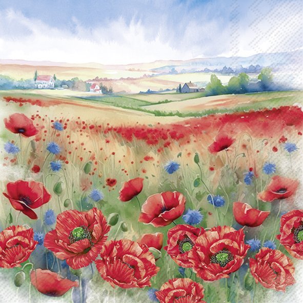 IHR Servietten Summer Vibes Mohnblumen-Wiese 3-lagig 33x33cm 20 Stück / Packung