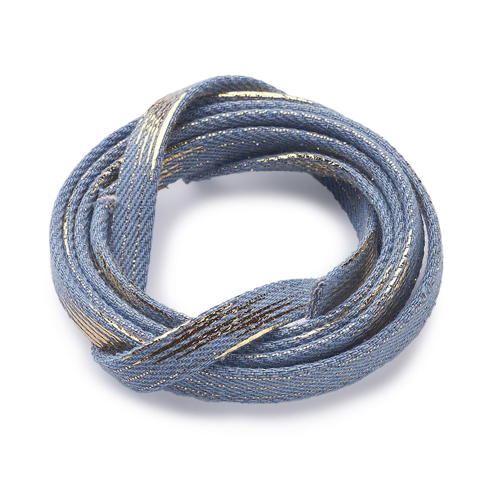 Jeansband dunkelblau mit Goldeffekten 10x2mm Denim Cord pro Laufmeter
