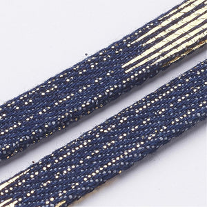 Jeans Band dunkelblau mit Goldeffekten 10x2mm Denim Cord per Laufmeter