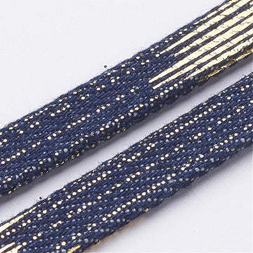 Jeans Band dunkelblau mit Goldeffekten 10x2mm Denim Cord per Laufmeter