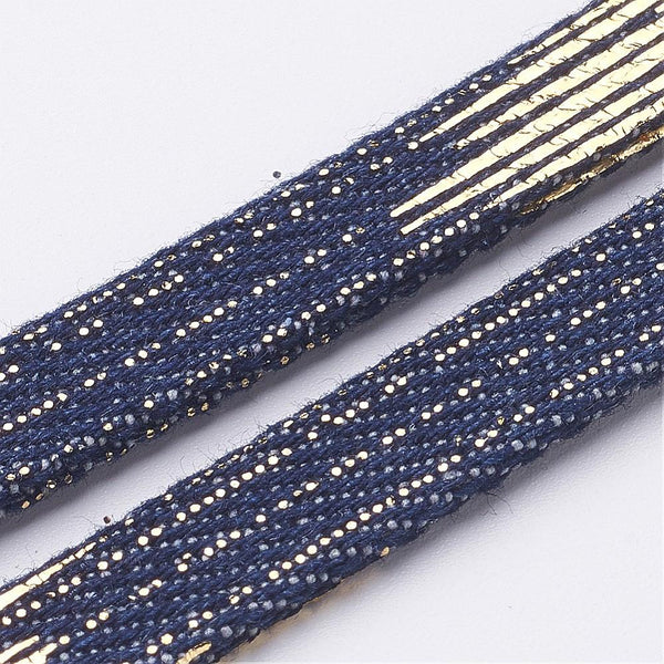 Jeans Band dunkelblau mit Goldeffekten 10x2mm Denim Cord per Laufmeter