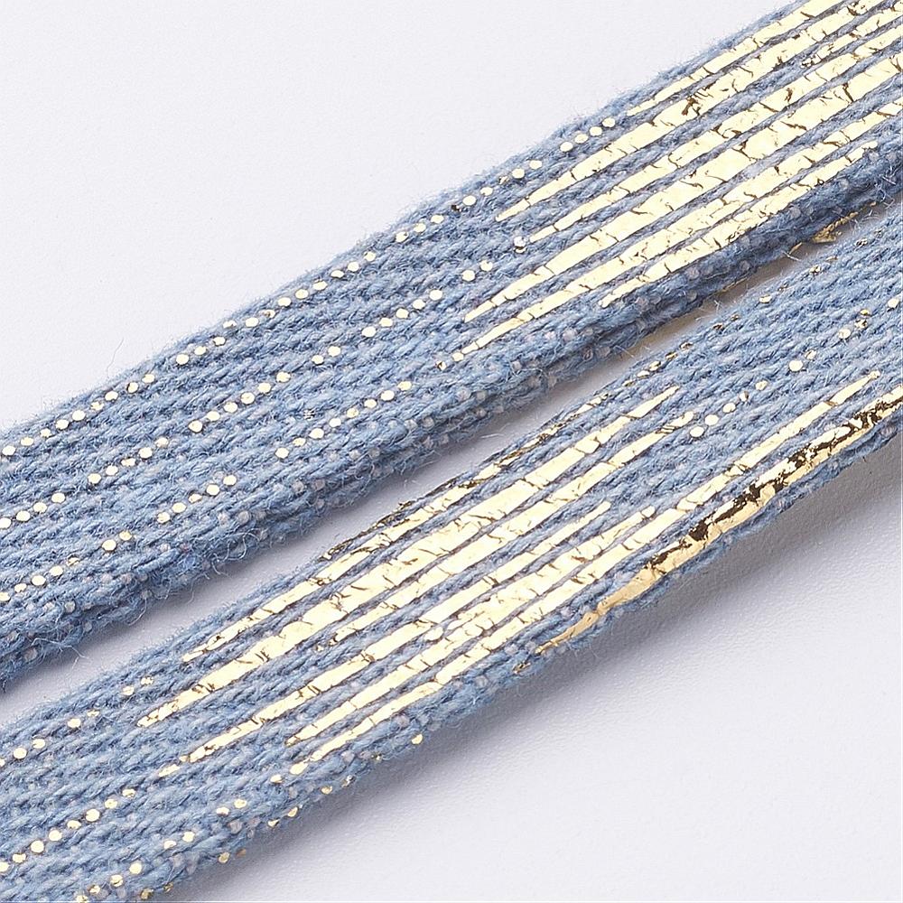 Jeansband dunkelblau mit Goldeffekten 10x2mm Denim Cord pro Laufmeter