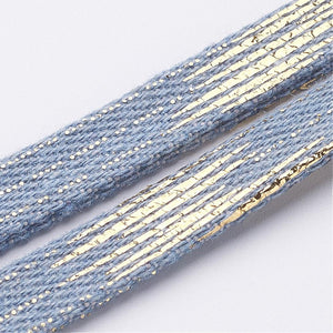 Jeansband dunkelblau mit Goldeffekten 10x2mm Denim Cord pro Laufmeter