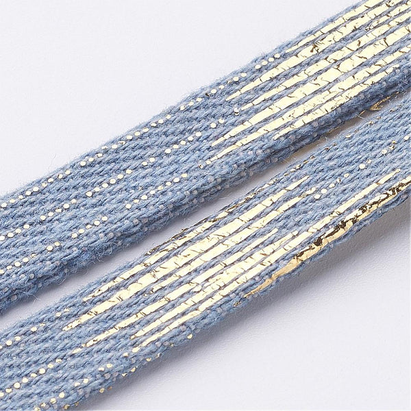 Jeansband hellblau mit Goldeffekten 10x2mm Denim Cord per Laufmeter