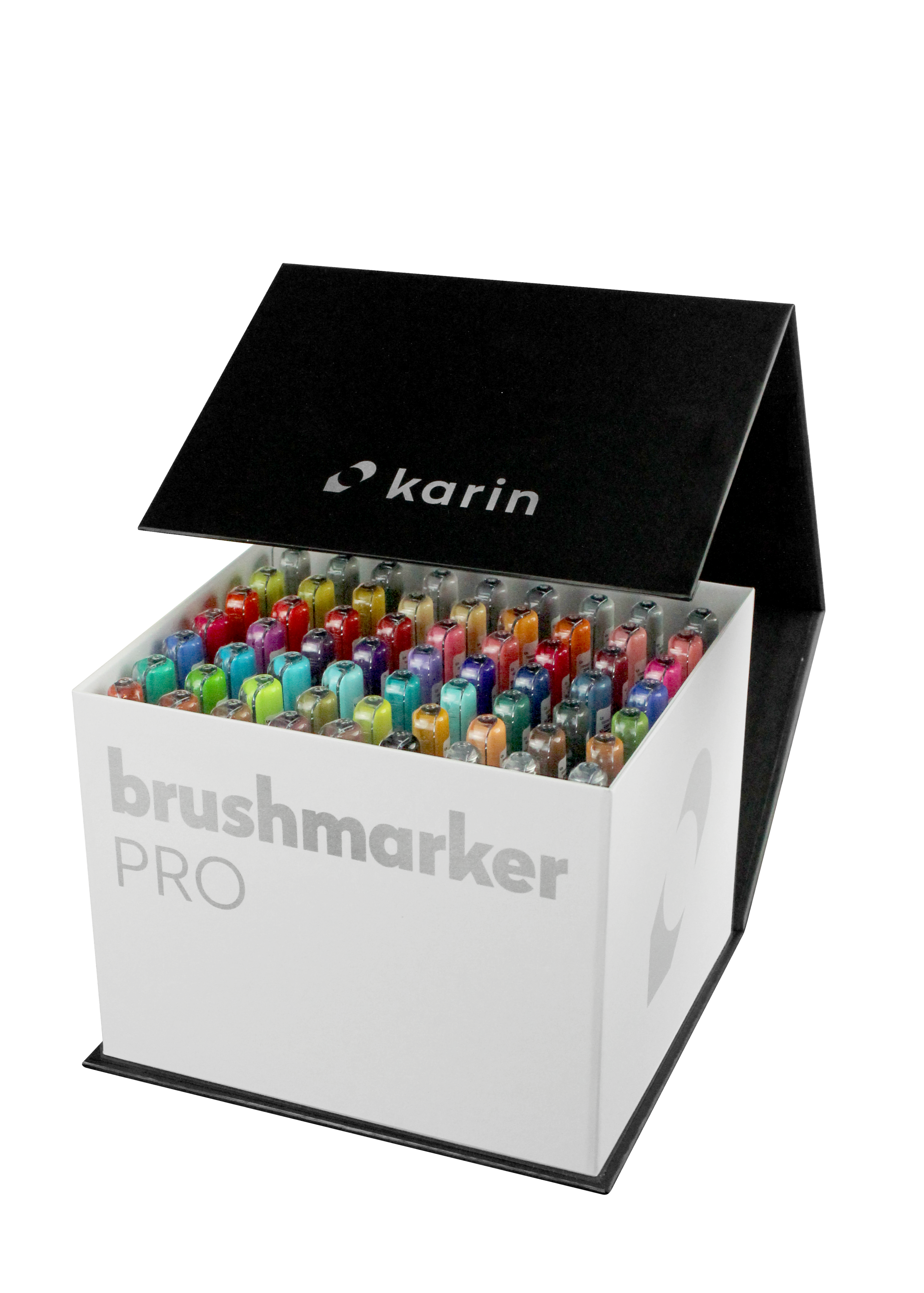 Karin Markers Brushmarker PRO MEGA BOX Set mit Nylon-Pinselspitze 60 Stifte und 3 Blender