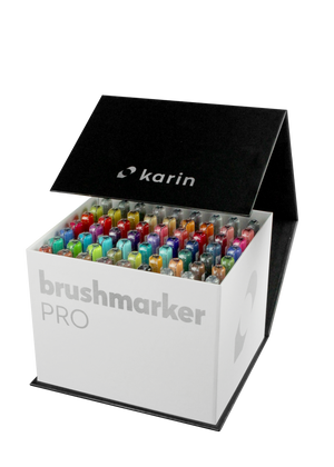 Karin Markers Brushmarker PRO MEGA BOX Set mit Nylon-Pinselspitze 60 Stifte und 3 Blender