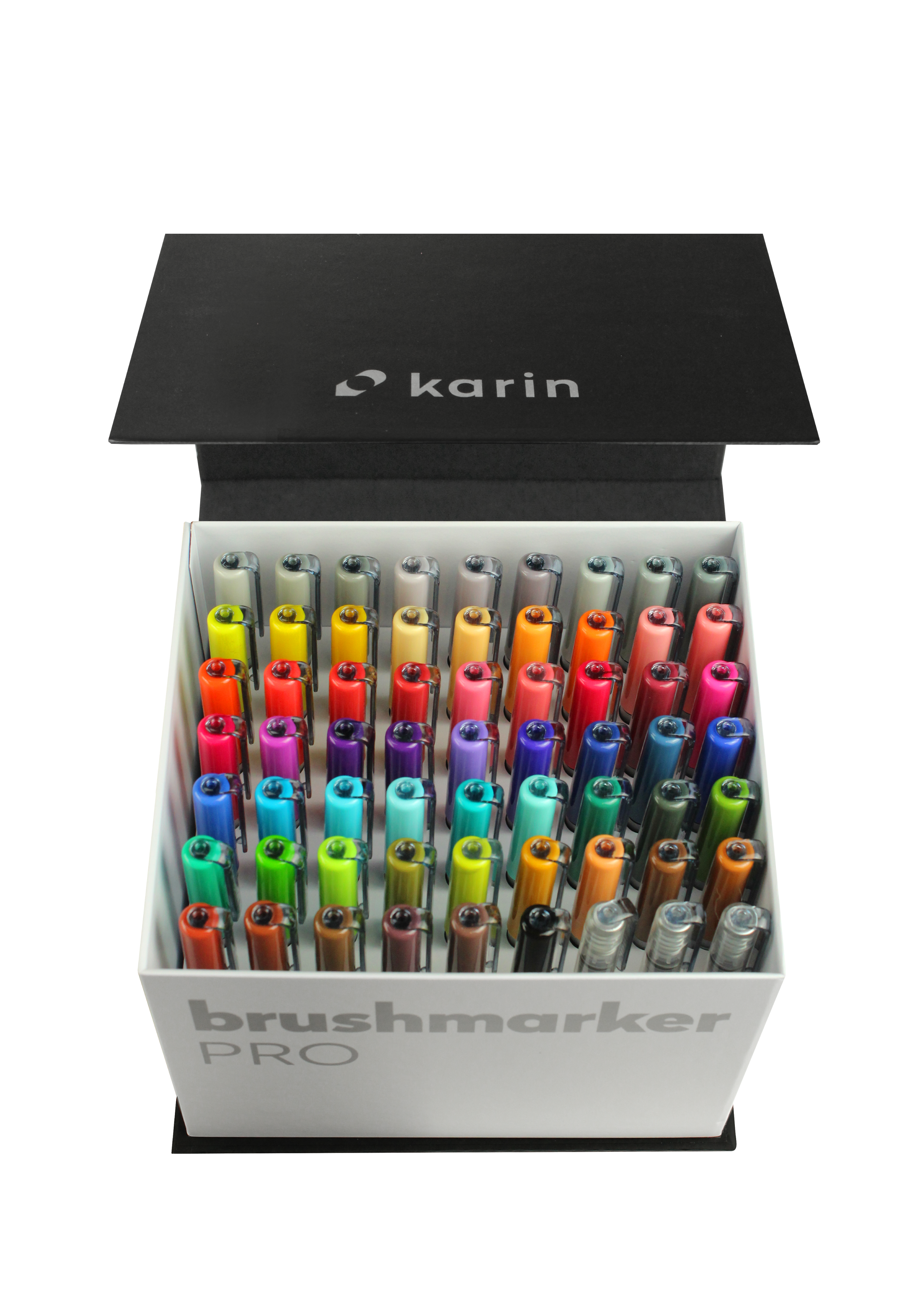 Karin Markers Brushmarker PRO MEGA BOX Set mit Nylon-Pinselspitze 60 Stifte und 3 Blender