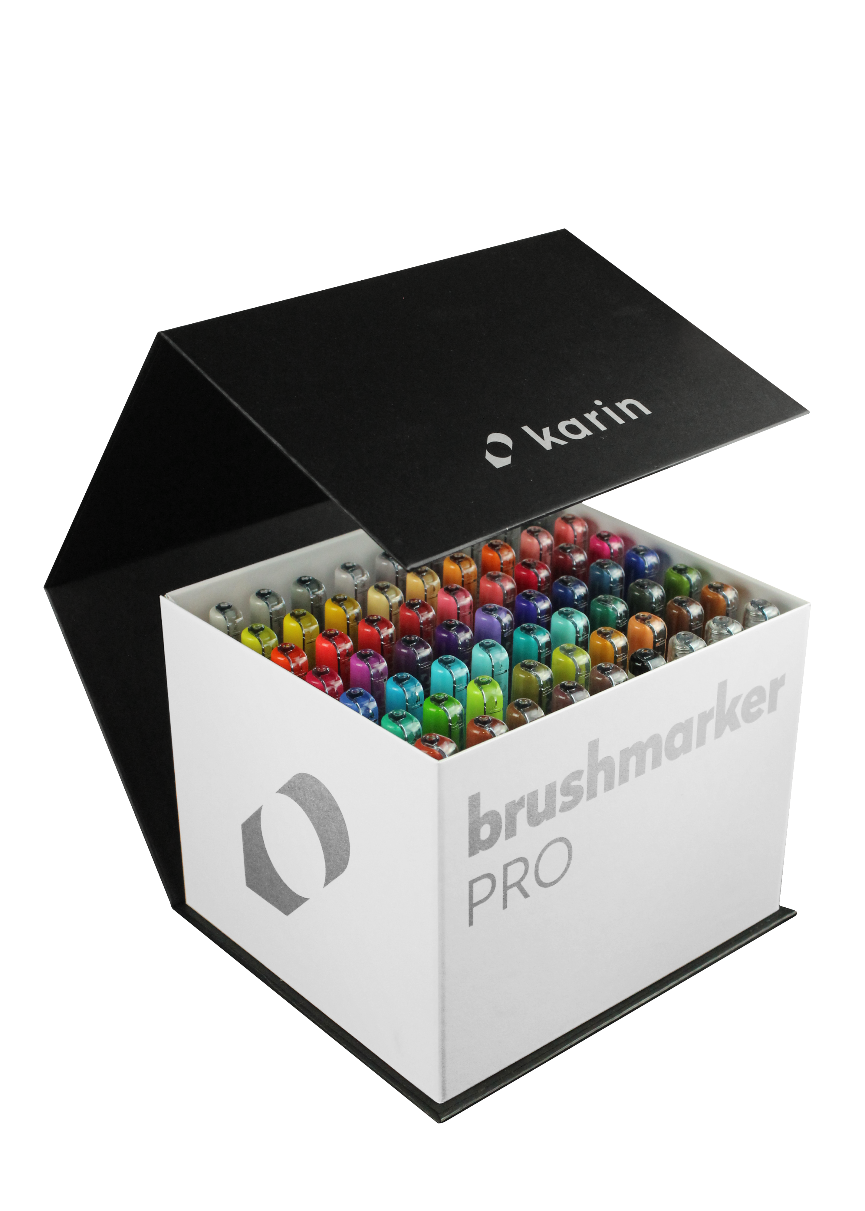 Karin Markers Brushmarker PRO MEGA BOX Set mit Nylon-Pinselspitze 60 Stifte und 3 Blender