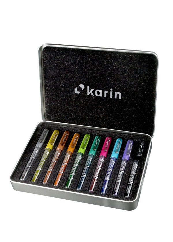 Karin Markers Decobrush Metallic Permanent Ink Set 10 Stifte in Metallbox