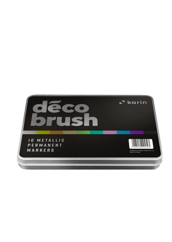 Karin Markers Decobrush Metallic Permanent Ink Set 10 Stifte in Metallbox