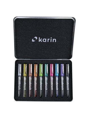 Karin Markers Decobrush Metallic Permanent Ink Set 10 Stifte in Metallbox