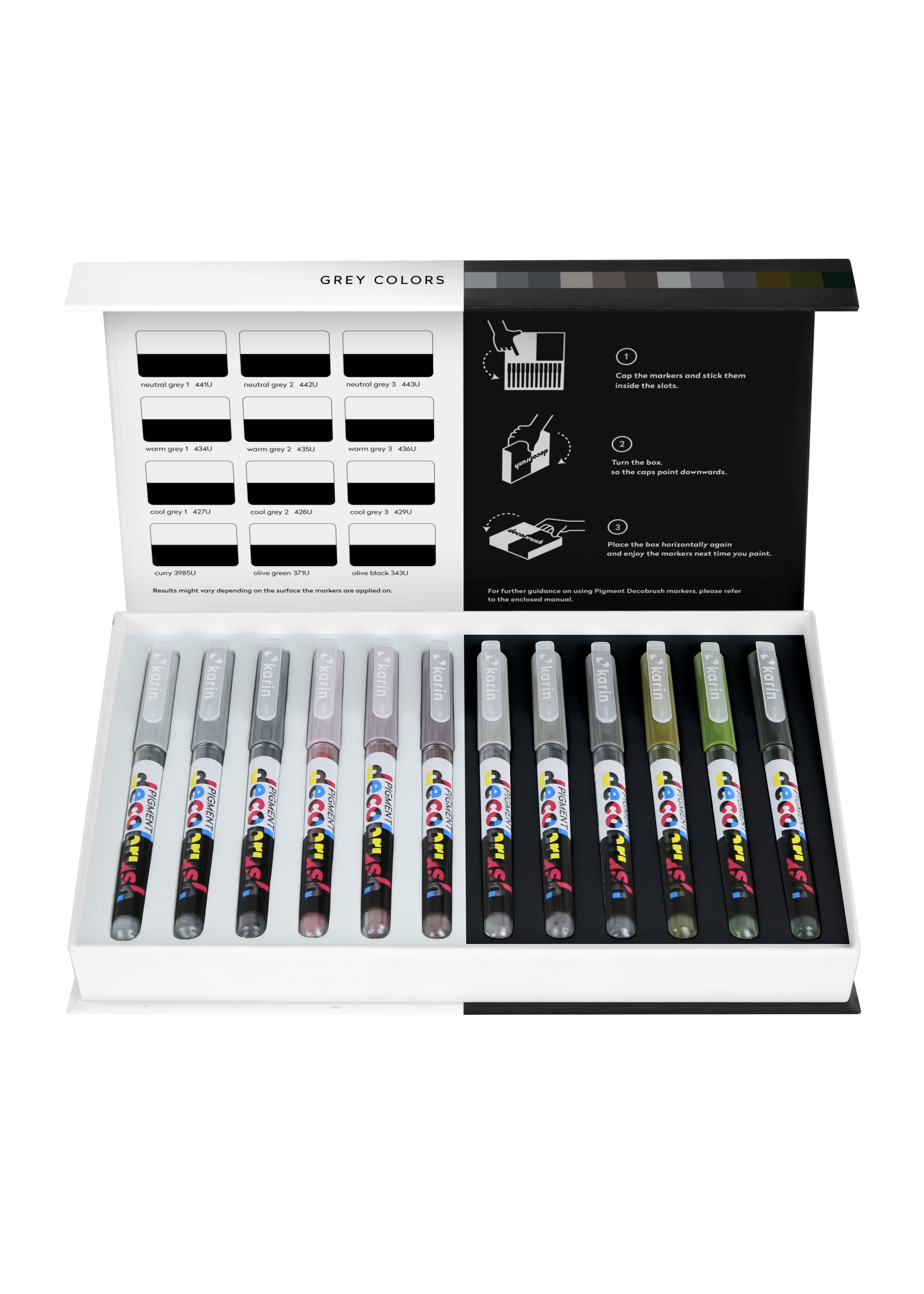 Karin Markers Pigment Decobrush GREY COLORS Set 12 Stifte in Box