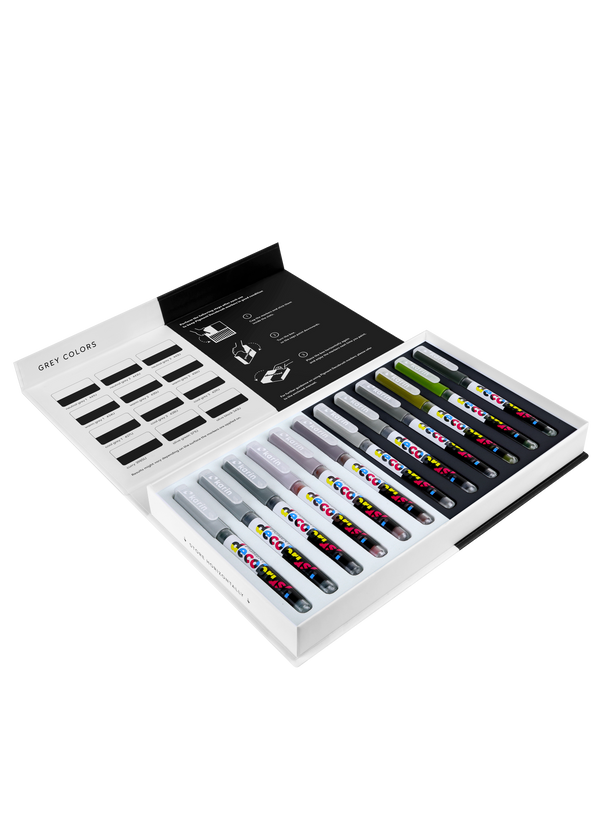 Karin Markers Pigment Decobrush GREY COLORS Set 12 Stifte in Box