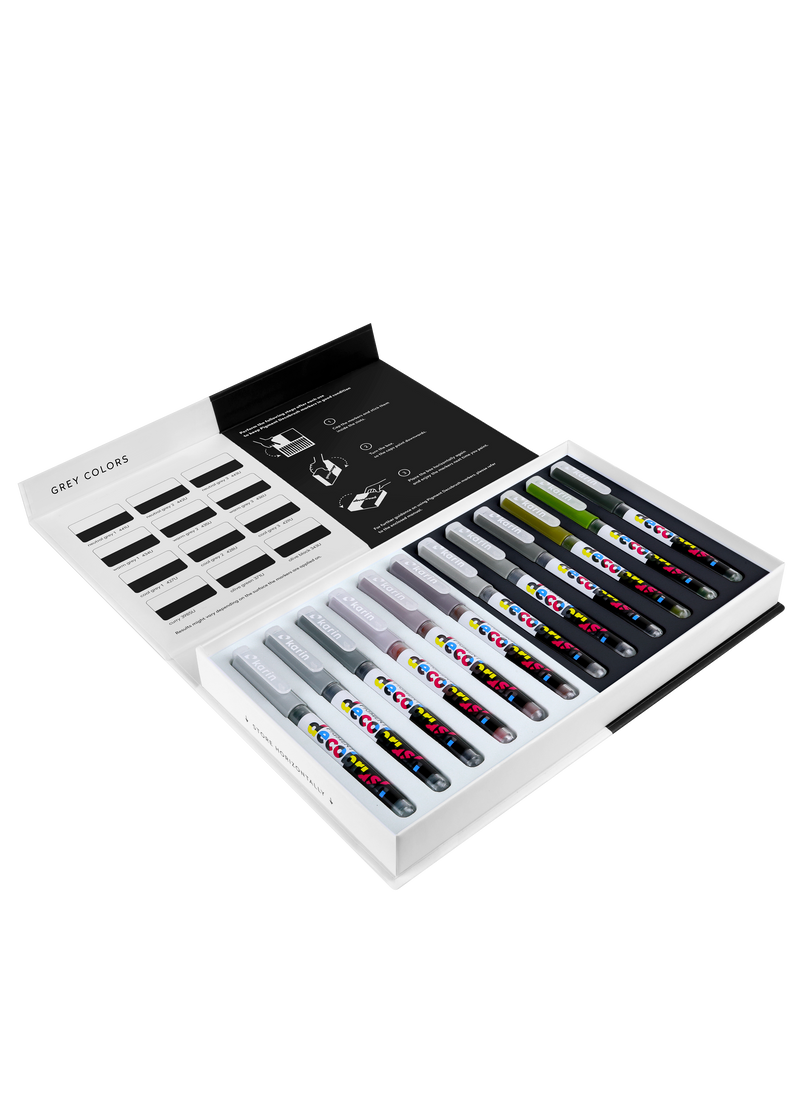 Karin Markers Pigment Decobrush GREY COLORS Set 12 Stifte in Box