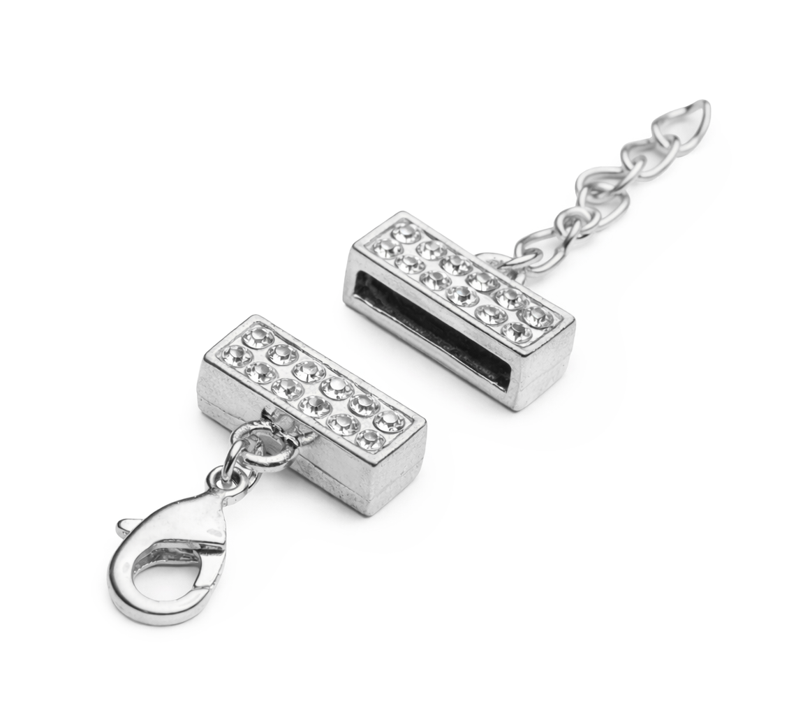 Kappelverschluss rechteckig/Strass, 32x13mm, innen 11x2mm, pro Set