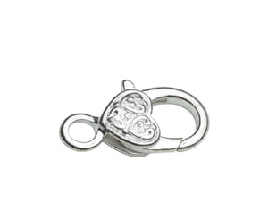 Karabiner mit Herz platin gemustert nickelfrei 23mm 2 Stück/Pkg.