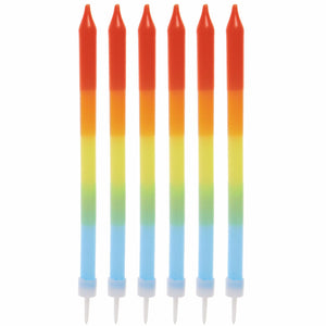 Kerzen Dip Dye Regenbogen mit Halter Ø0,7x12,5cm 14 Stück