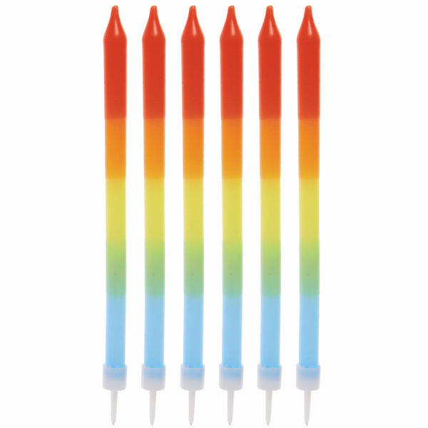 Kerzen Dip Dye Regenbogen mit Halter Ø0,7x12,5cm 14 Stück