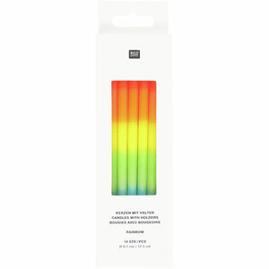 Kerzen Dip Dye Regenbogen mit Halter Ø0,7x12,5cm 14 Stück