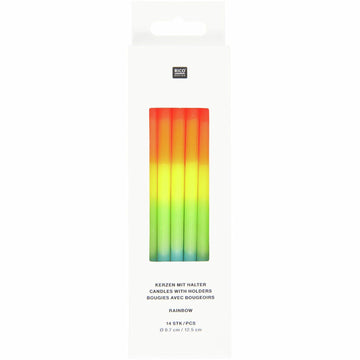 Kerzen Dip Dye Regenbogen mit Halter Ø0,7x12,5cm 14 Stück
